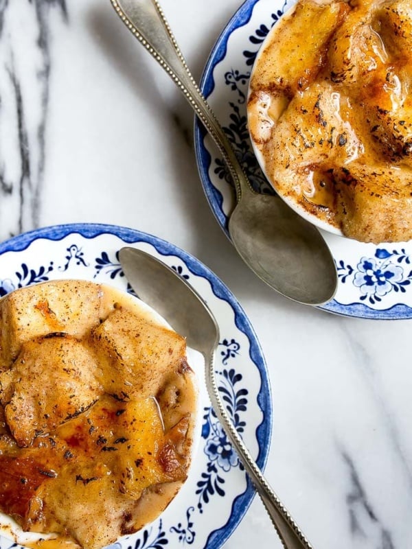 A small batch of bread pudding made for two in the crockpot or slow cooker