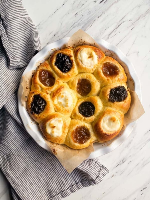 Authentic Czech Kolaches Recipe: with 3 fillings, cream cheese, apricot and prune.