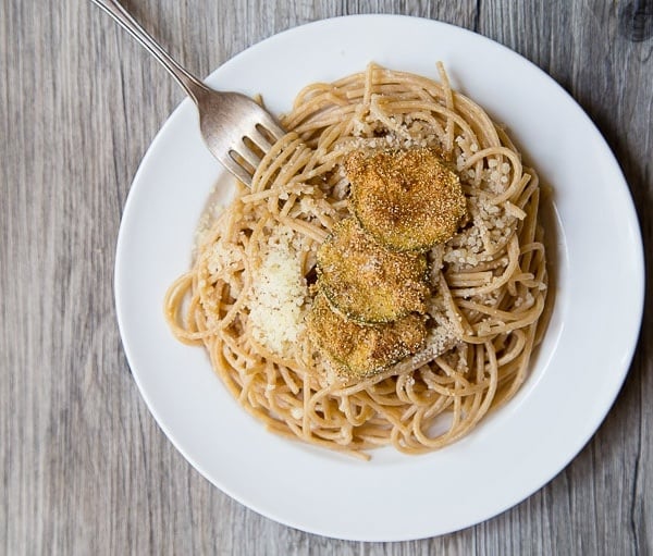 Spaghetti with fried zucchini @dessertfortwo