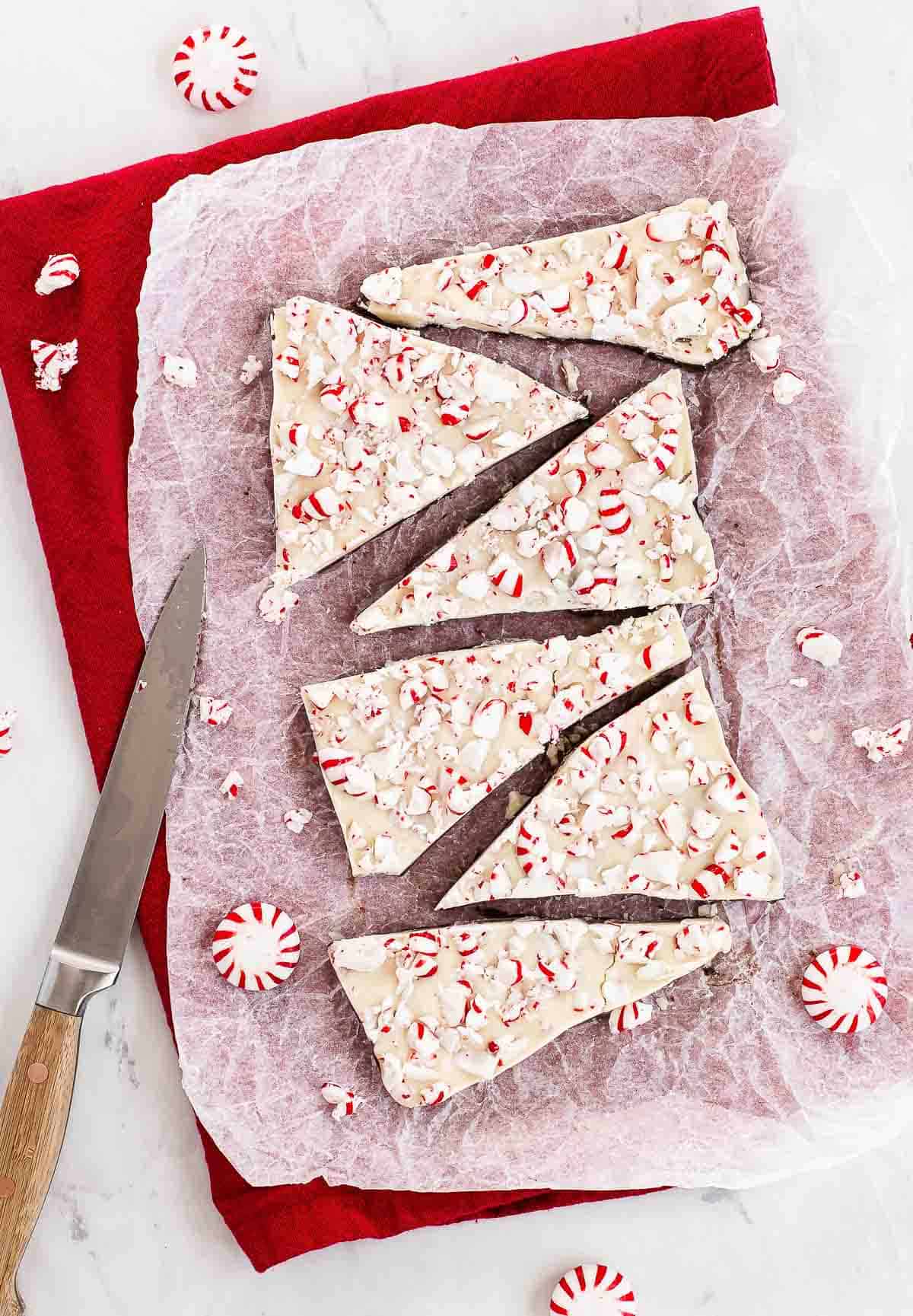 peppermint bark recipe on parchment paper