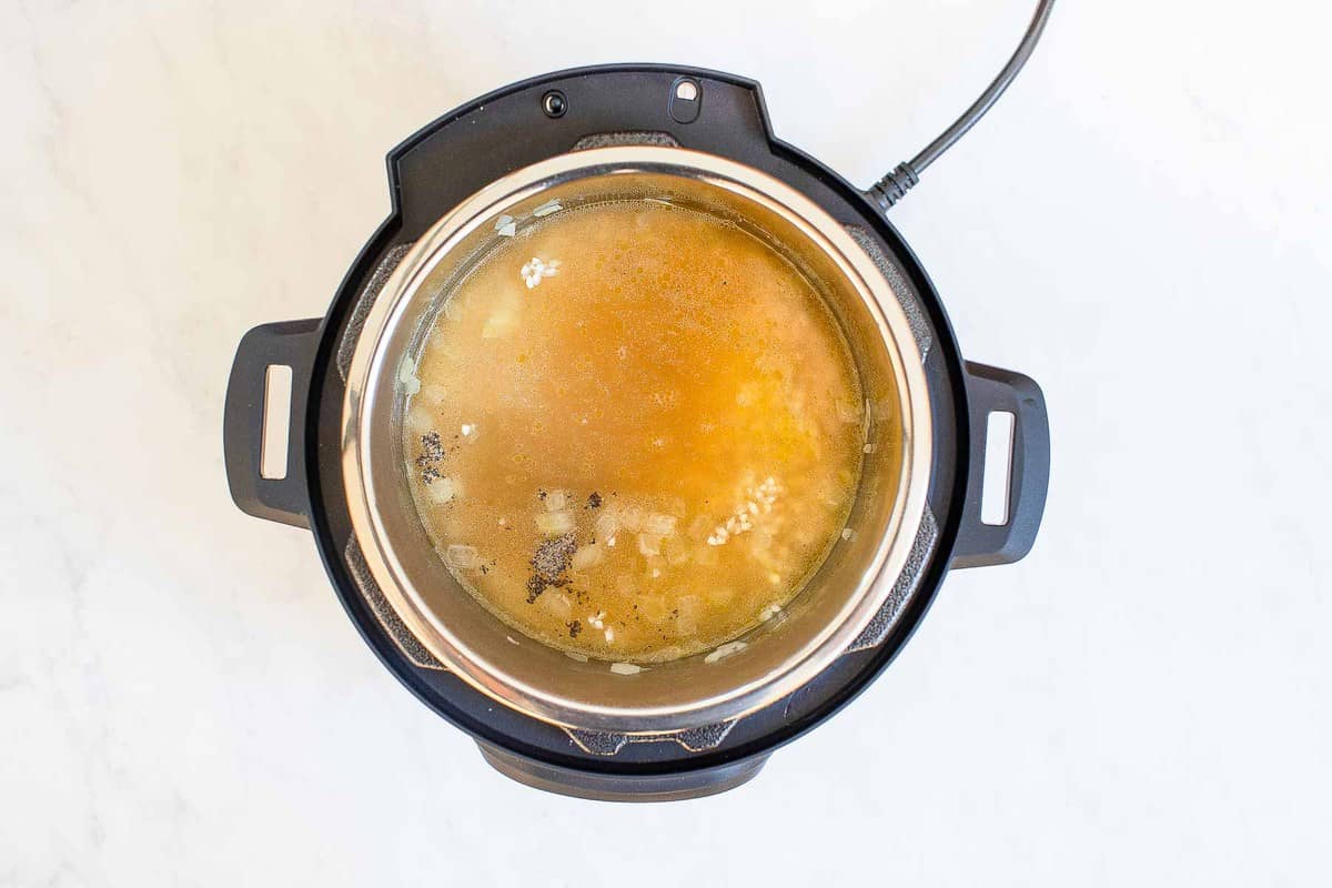 instant pot full of vegetable broth