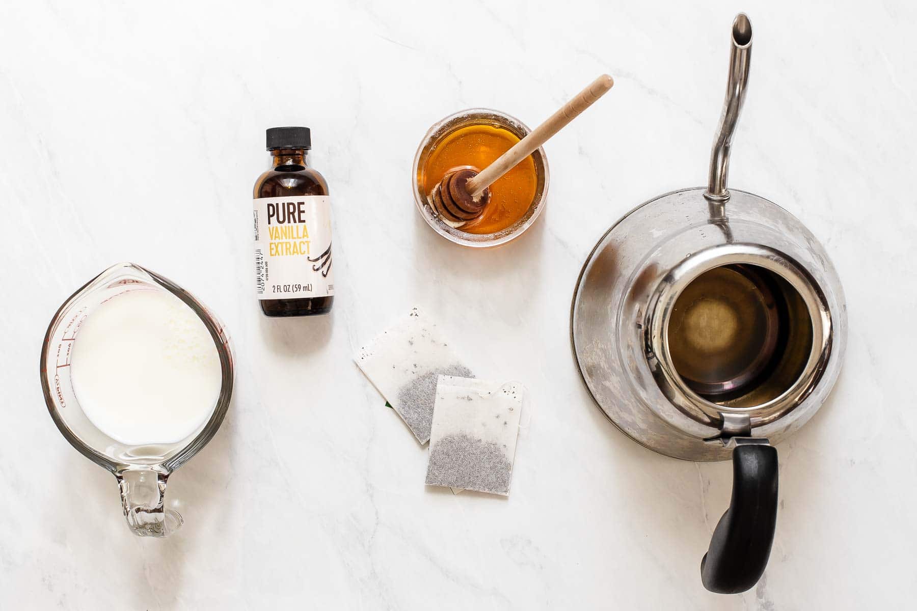 Ingredients for a London fog earl grey latte.