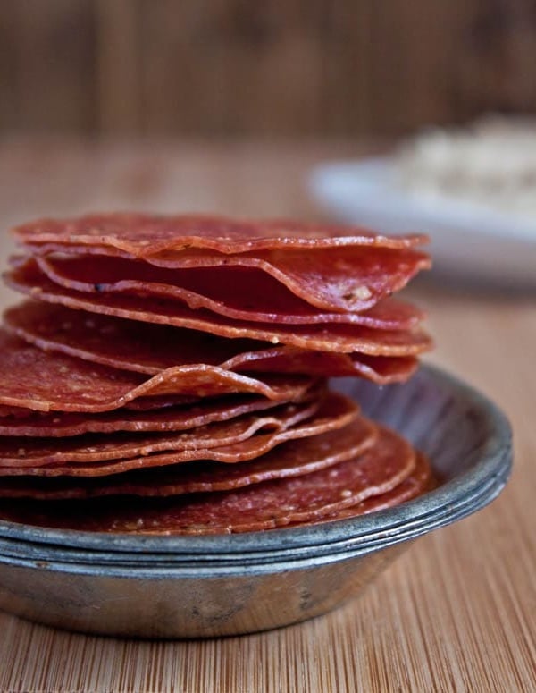 Salami Chips and White Bean Dip